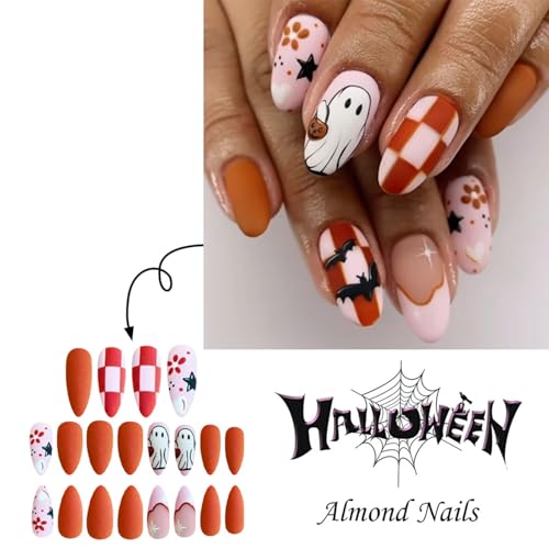 Halloween Press on Nails Medium Almond Matte False Nails 24PCS