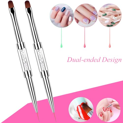 Ycyan 2Pcs Dual-Ended Hard Gel Nail Brushes & Liner Brush Set