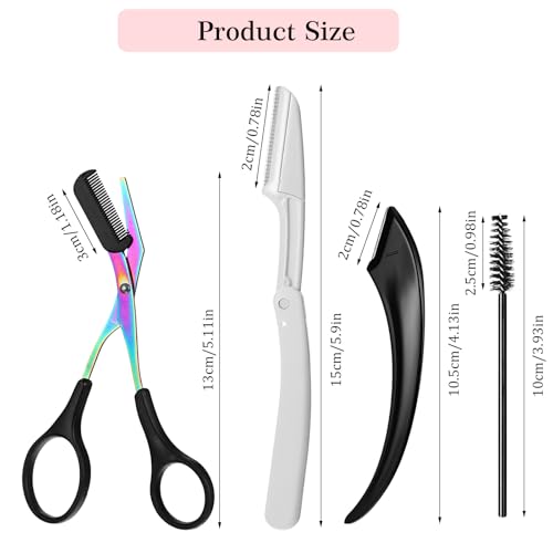 Ezymivs 4Pcs Eyebrow Trimmer Scissors with Comb and Razor Set