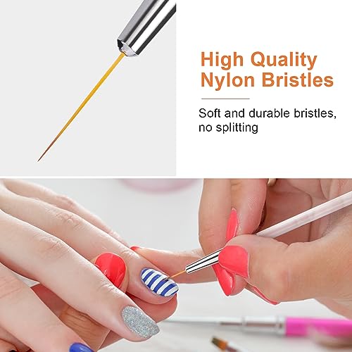 TEOYALL 5Pcs Fine Liner Nail Art Brushes Set - Ultra-Thin Striping Brushes