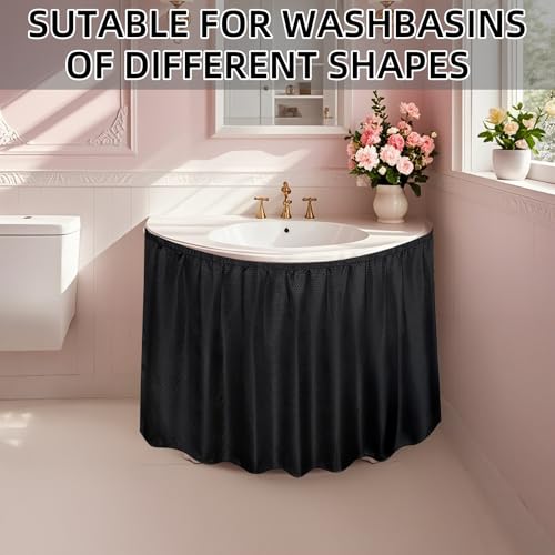 Black Waterproof Fabric Sink Skirt with Diamond Stitch Design - 55 x 32 Inches