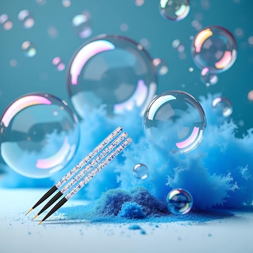 3-Piece Blue Nail Art Liner Brushes for UV Gel and Acrylic Painting