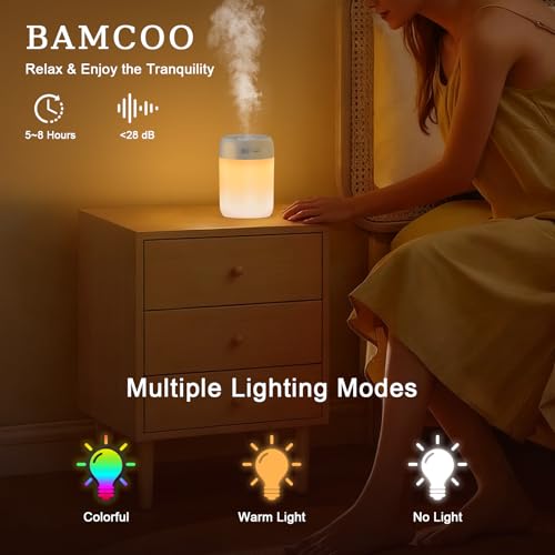 BAMCOO 650ml Indoor Plant Humidifier - Portable USB Mini Mist with LED Light, Light Grey
