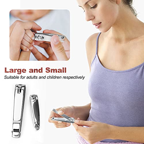 Tranchou Stainless Steel Nail Clipper Set with Built-in File, Large and Small