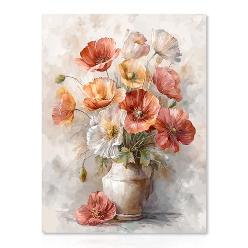 Dazzlewall Floral Canvas Print - White Red Flowers Artwork 12x16