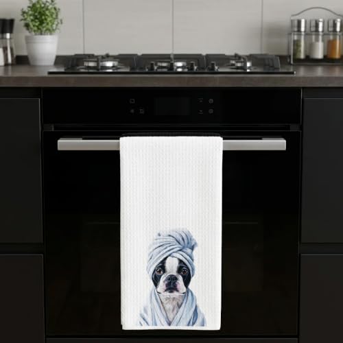 Boston Terrier Waffle Weave Bathroom Towels for Dog Lovers