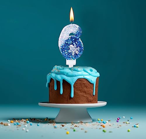 Blue Glitter Snowflake Birthday Number 2 Candle - Elegant Party Decor