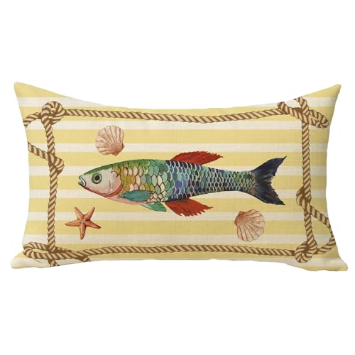 Coastal Fish Decorative Throw Pillow Cover 12x20 - Pack of 1