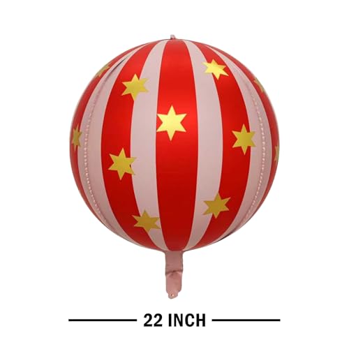 22-Inch Carnival Striped Foil Balloons, Red and Pink - 6 Pack