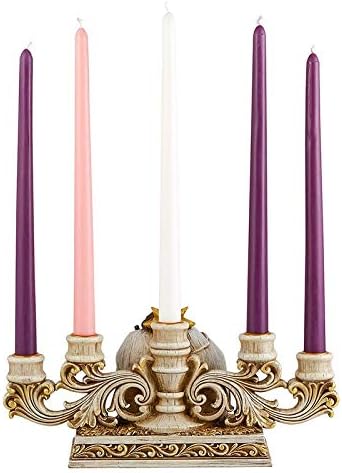 Needzo Advent Candle Holder - Gold Tone Holy Family Nativity Scene Centerpiece | 11 x 6.5 Inches