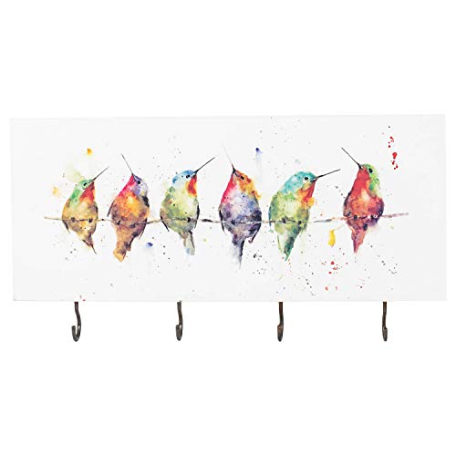 DEMDACO Dean Crouser Hummingbirds On A Wire Watercolor White 10 x 4 Wood Key Hook Plaque