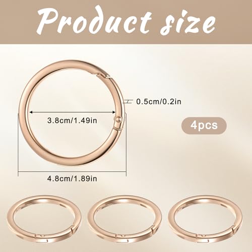 4Pcs Metal O Ring, 2 Inch Keychain Rings, Large Gold Key Rings, Carabiner Keysring Clip, Round Carabiner Clip, Flat Spring O-Ring for Purse Strap, Handbag, Key Chain Hooks Accessories