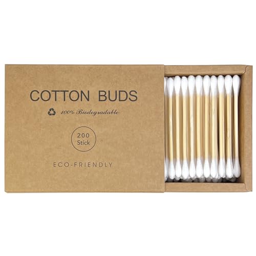 Meanhoo Bamboo Cotton Swabs 200 Count Natural Double Tips Cotton Buds