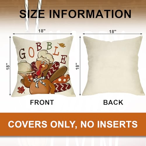 Ussap 18 x 18 Inch Thanksgiving Turkey Pillow Covers Set of 4 - Fall Decor