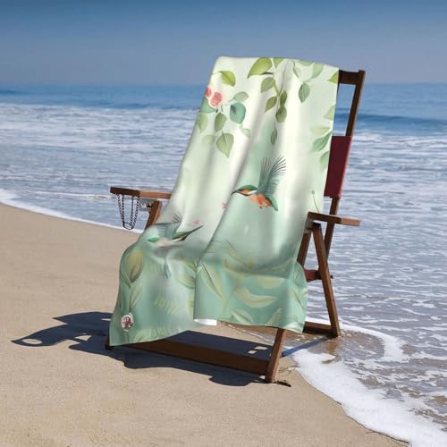 Floral Hummingbird Beach Towel 31x51in - Quick Dry Microfiber