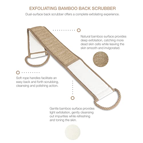 Eurow Bamboo Back Scrubber Exfoliating Shower Strap 2-Pack