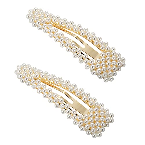 BlingKingdom 2 PCS 3.3" Pearl Hair Clips, Snap Barrettes for Girls