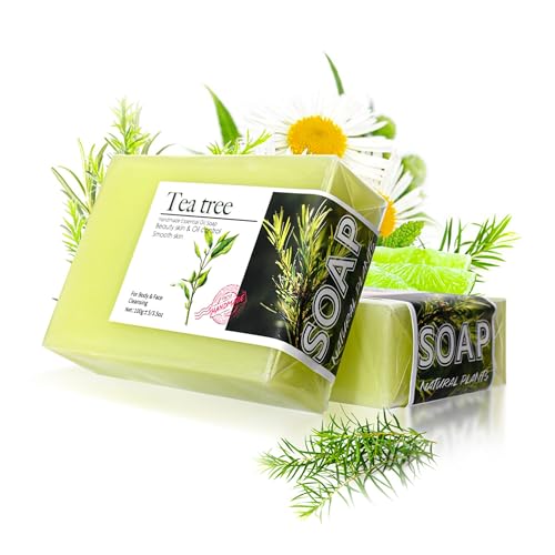 BEUKING Tea Tree Handmade Soap Bar for Face and Body, Moisturizing Cleansing Bar