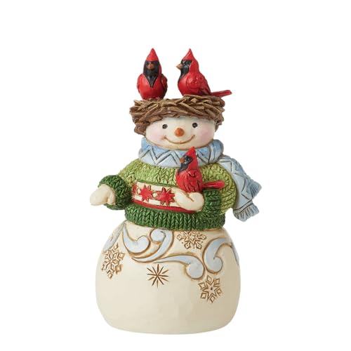 Enesco Jim Shore Heartwood Creek Snowman with Nest on Head Figurine, 3.54 Inch, Multicolor