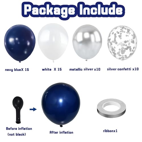 Navy Blue Silver Balloon Kit - 50pcs 12" Latex Balloons for Parties