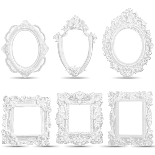 Nogeqi 6 Pcs White Miniature Picture Frames Vintage Resin Tiny Craft Frames