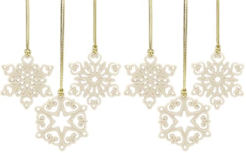 Lenox Mini Snowflake Ornament Set 3 Pieces Ivory Pierced Detailing Gift Pack