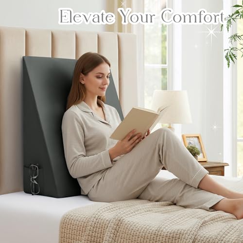 Dark Grey Wedge Pillow Cover 25x25x8 Inch with Side Pockets