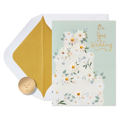 Papyrus Wedding Card - Two Wonderful People with Sequin Flowers & Foil - FSC Daisy Cake Variation