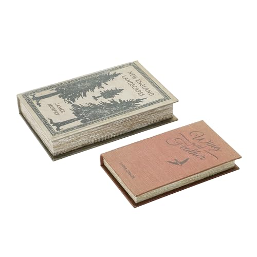 Creative Co-Op MDF & Canvas Book Storage Boxes, Set of 2 New England Landscapes
