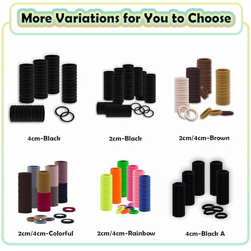 Yowamho 150PCS Black Hair Ties - No Damage Rubber Elastics 4cm