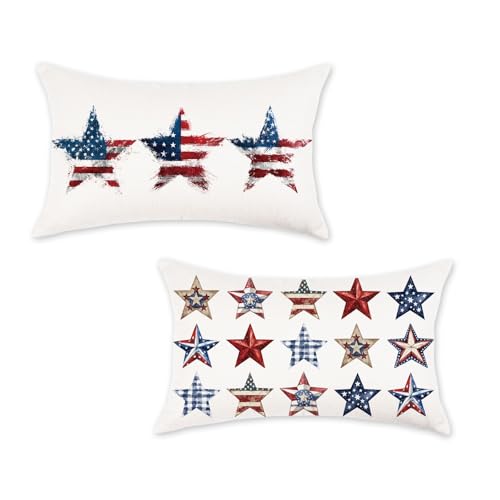 Patriotic 4th of July Pillow Covers - Set of 2, 12x20 Inch