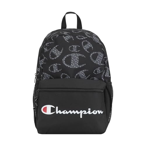 Champion Merit Backpack with Padded Straps, Water Bottle Pocket and Laptop Compartment for Daily Use, Black/White, One Size