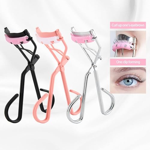 Eyelash Curler with Built-in Comb and Silicone Pads in Black