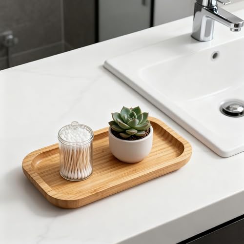 Bamboo Vanity Tray for Bathroom & Home Decor – 7.9 x 5.1 x 0.8 Inch