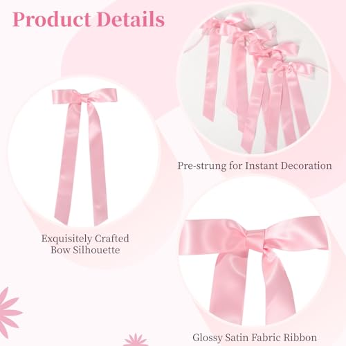 Pink Bow Garland Banners - 3 PCS 6.56FT for Weddings & Showers