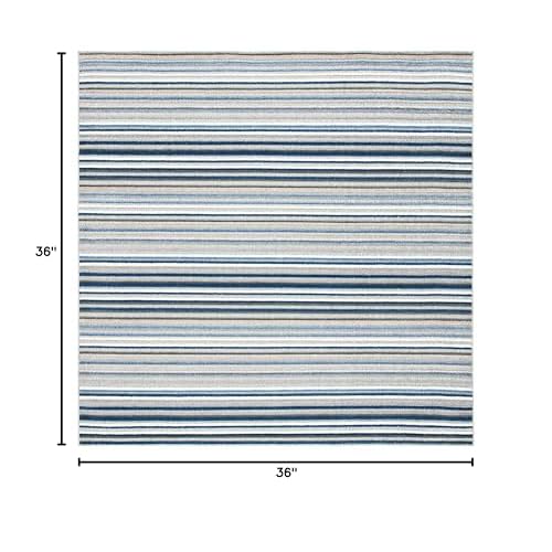 SAFAVIEH Washable Rug Outdoor Cabana Collection - 3' Square, Grey & Blue, Non-Shedding & Easy to Clean, Ideal for Patio, Backyard, Mudroom (CBN323F)