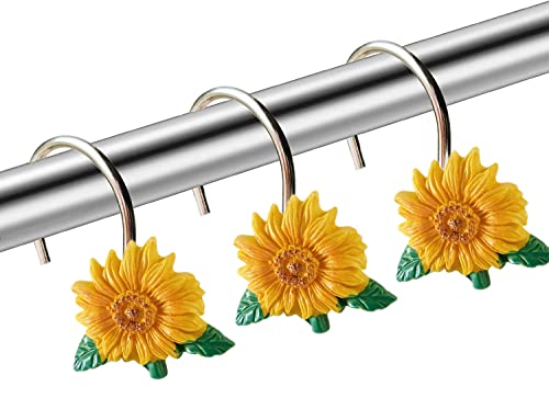 Sunflower Shower Curtain Hooks - 12 PCS Stainless Steel Rings