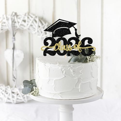 2026 Graduation Cake Topper - Glitter Congrats Grad Cap Decoration