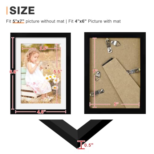 SHOWIN 5x7 Black Picture Frames, 4x6 Photo Frame with Mat, 4 Pack