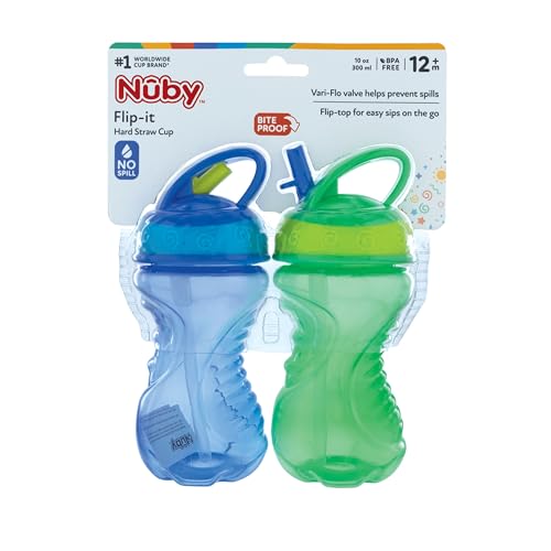 Nuby Flip-It Easy Grip Sippy Cups - 10 oz, No-Spill Straw, 2 Pack