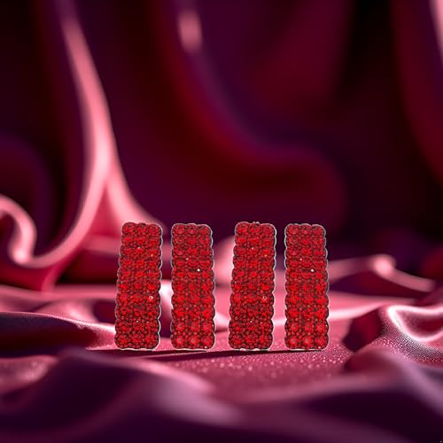 Red Rhinestone Snap Hair Clips Rectangular Korean Barrettes 4Pcs