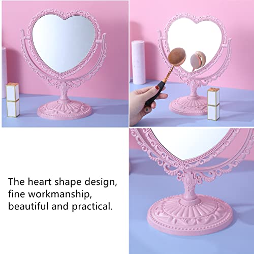 Pink Heart-Shaped Makeup Mirror with 360° Rotation - Double Vanity Mirror for Bathroom & Bedroom