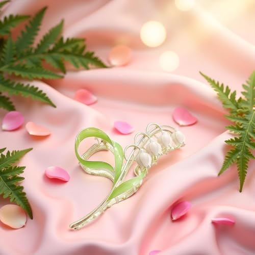 Pink Gold Lily of the Valley Large Metal Claw Clip Hair Accessory