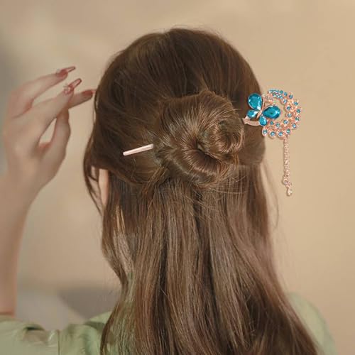 Honbay Traditional Chinese Blue Butterfly Hair Stick with Tassel