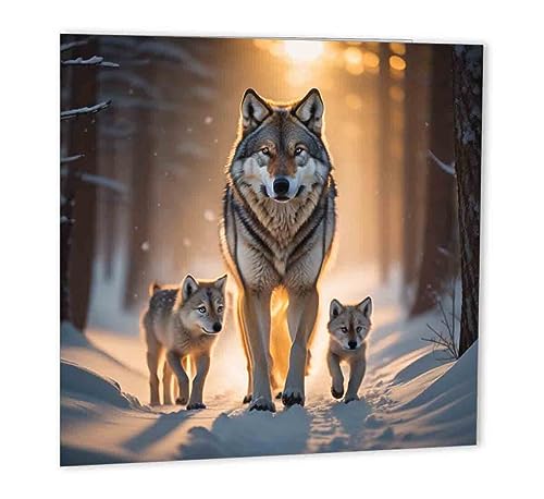 Wolf in Snowy Forest Greeting Card - 147mm x 147mm