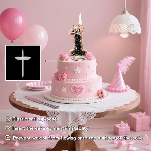 Black Gold Crown Number 1 Birthday Candle with Glitter Topper