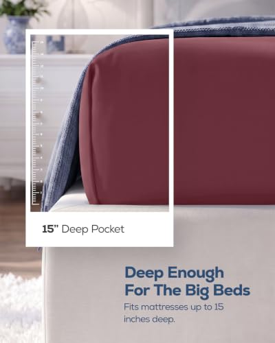Utopia Bedding King Fitted Sheet Burgundy Ultra Soft Fits Up to 15-Inch Deep Mattress