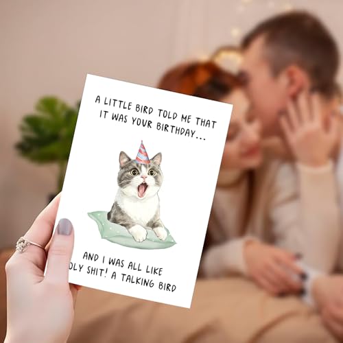 Cute Cat Birthday Card for All Ages - Blank Inside, 8x5.3in