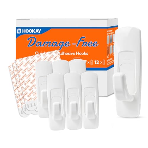 Hookay 5lbs Adhesive Wall Hooks - 7 Heavy-Duty Hooks & 12 Strips