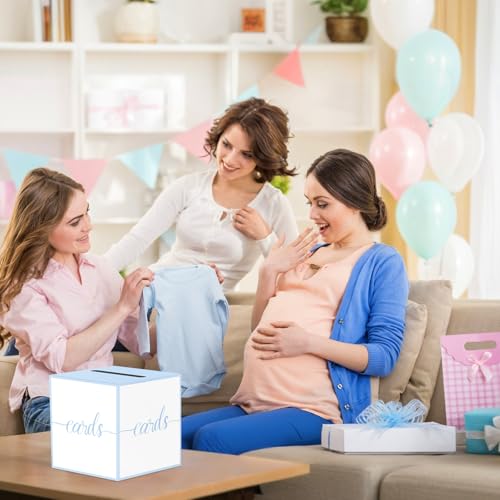 CaliLain Baby Shower Card Box - 8.7-Inch Foldable Gift Holder, Blue Trim